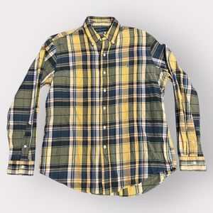 Vintage Ralph Lauren CUSTOM FIT Plaid Button Up Shirt | Yellow Green Blue LARGE